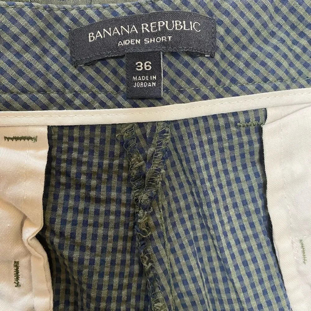 Banana Republic Men’s Green Checkered Aiden Shorts Sz 36